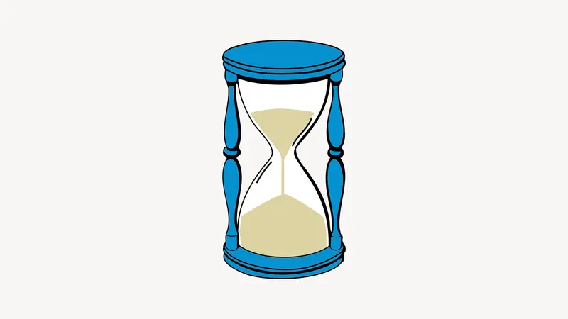 A blue hourglass illustration, a reminder that a planned break can start at any time